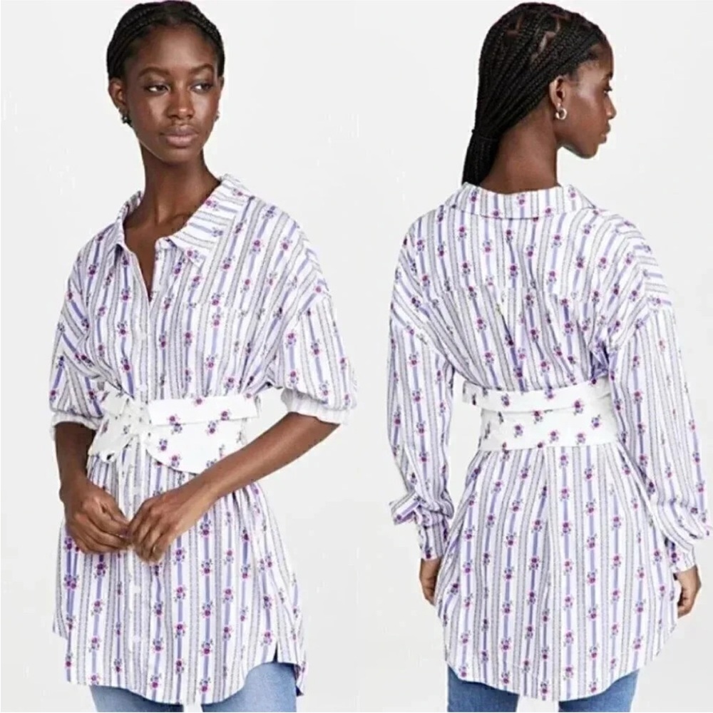 For Love And Lemons White and Purple Striped Button Down Shirt